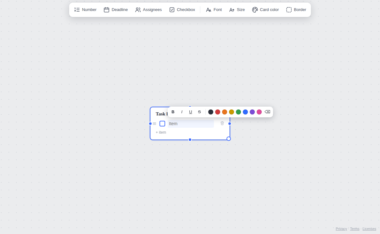 A newly created task list on the Mappum board with an empty first item