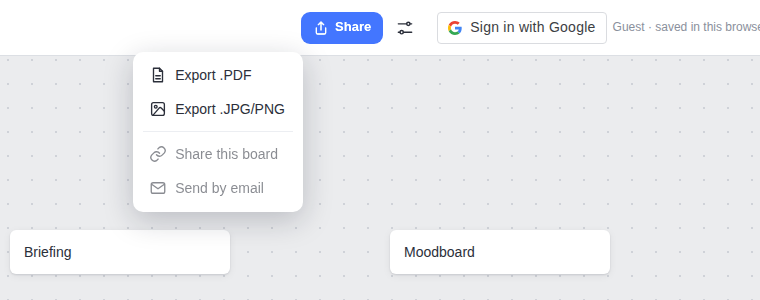 Mappum Share menu with the Export PDF and Export JPG/PNG options