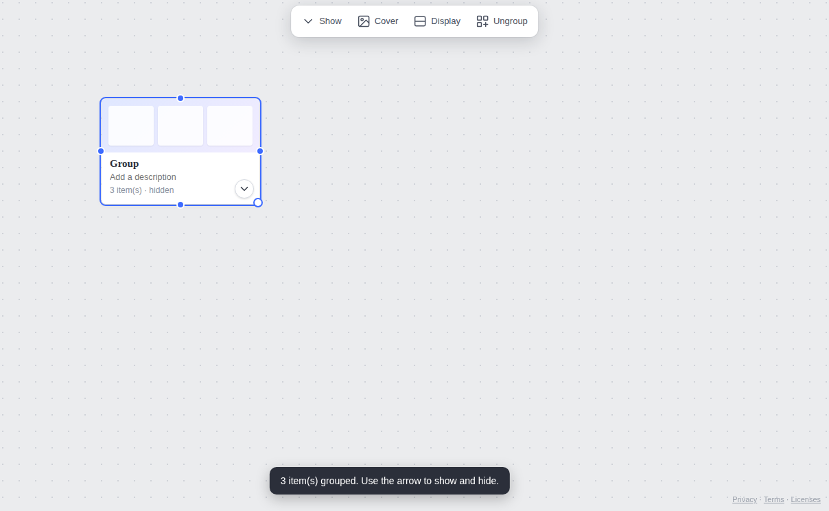 Group card on the board with the three items hidden