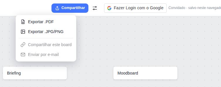 Menu Compartilhar do Mappum com as opções Exportar PDF e Exportar JPG/PNG