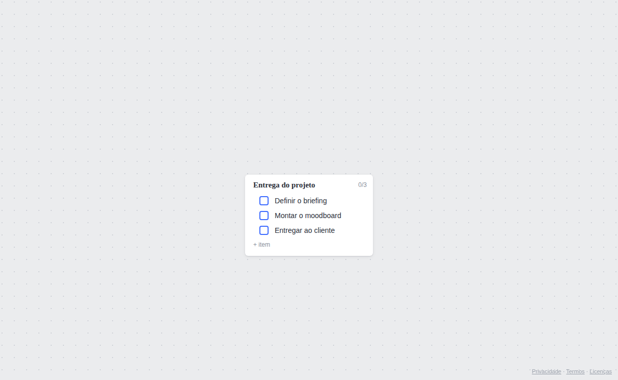 Lista Entrega do projeto com três itens