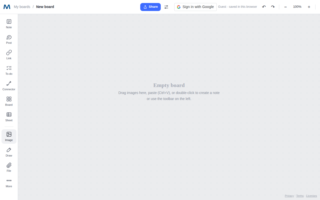 Empty Mappum board with the Image button highlighted in the left toolbar