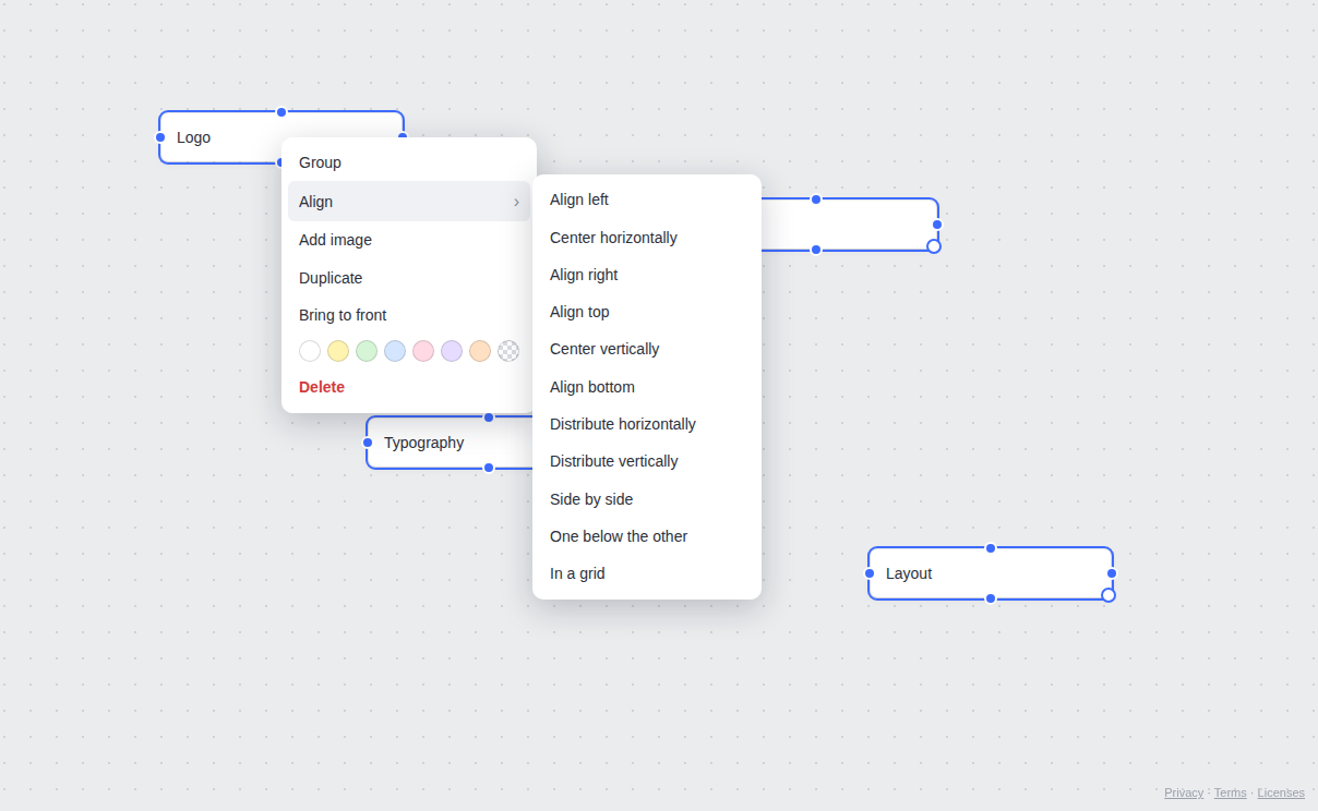Right-click menu with the list of alignment options open beside it