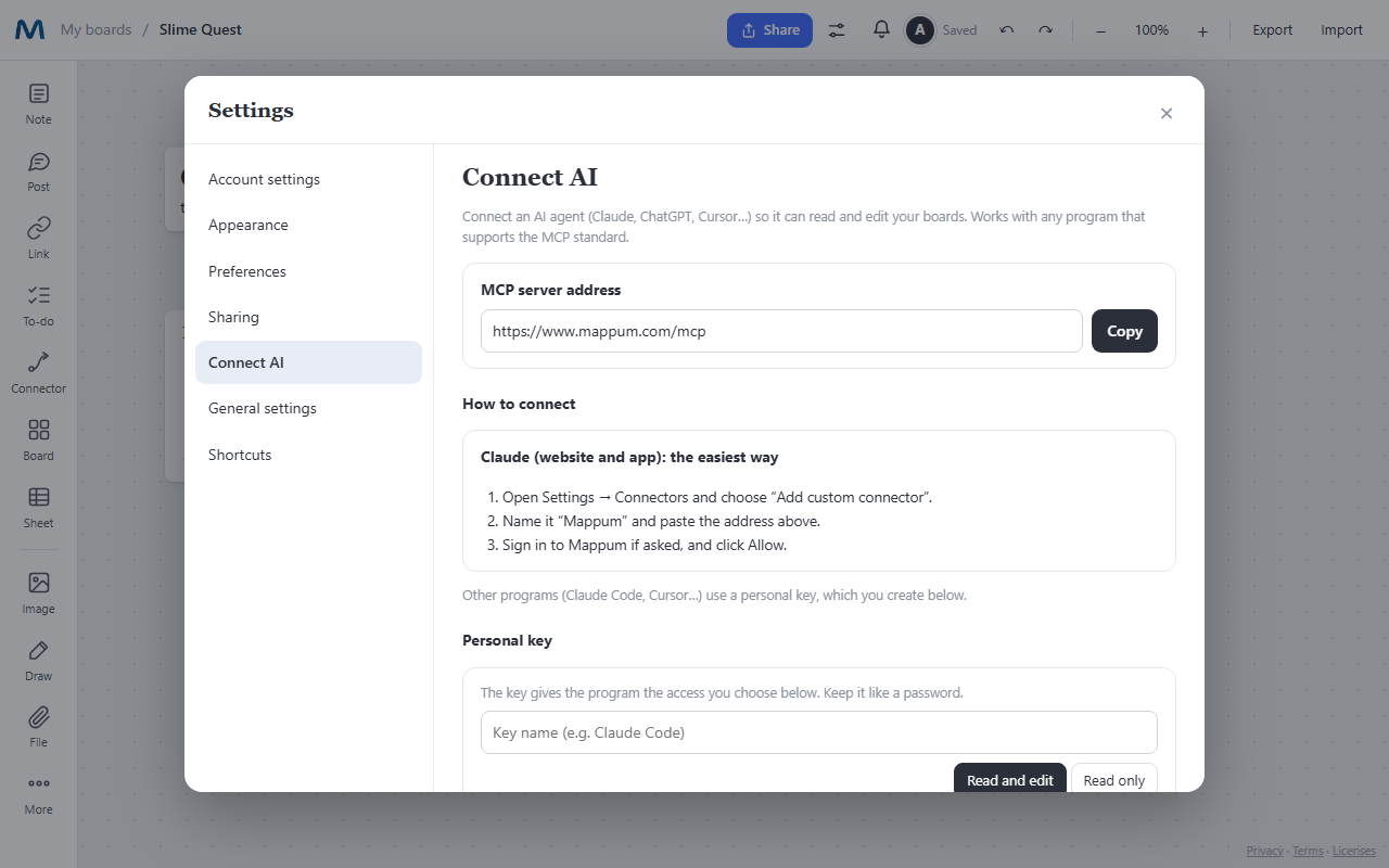 Connect AI tab in the Mappum settings